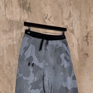Vintage Y2K Under Armour Sweatpants Joggers Youth Large Grey Camo Black Logo